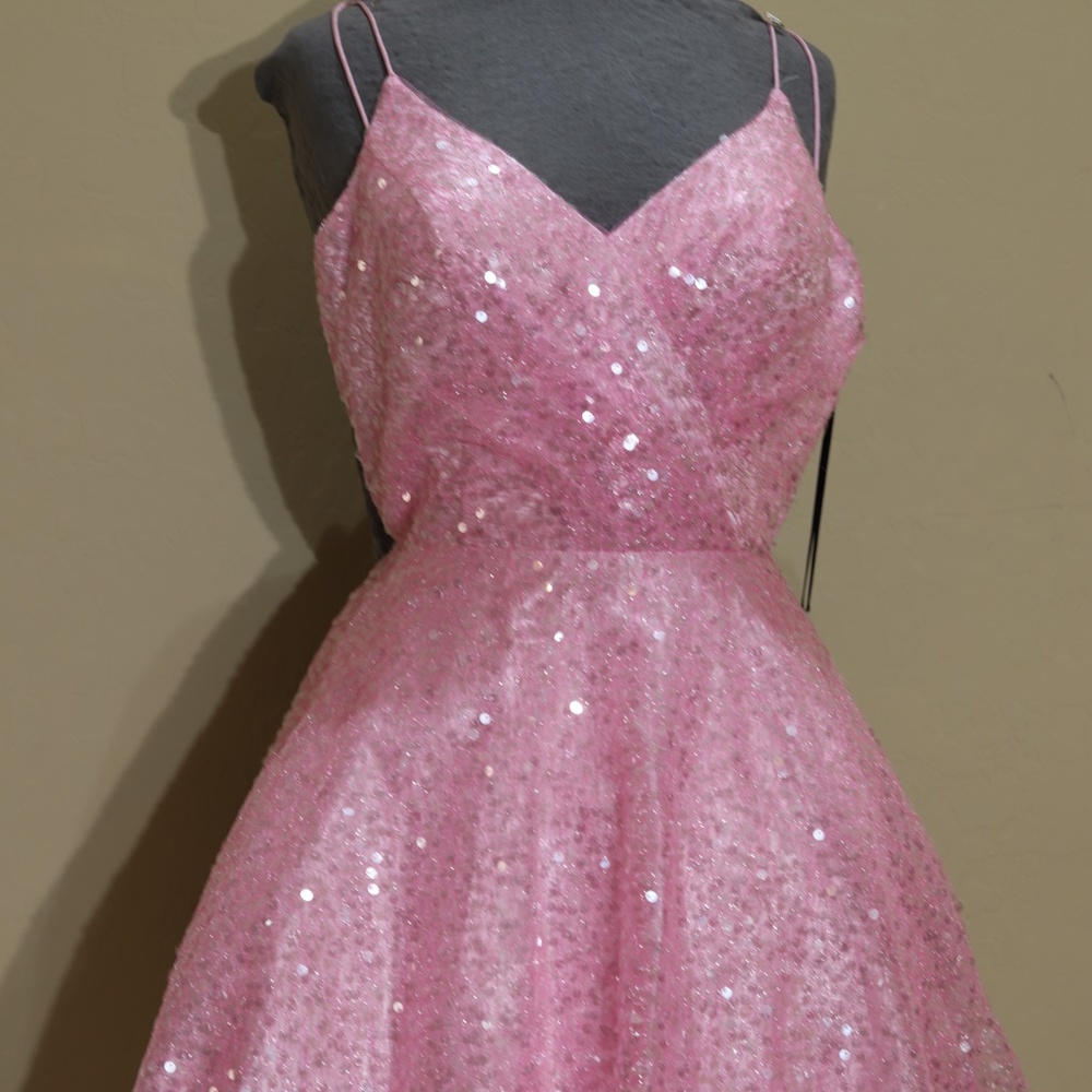 ALYCE A-line lace back sparkle short dress pink size 10